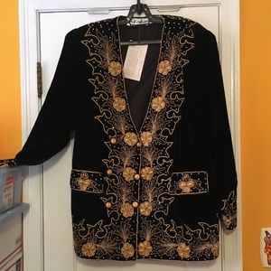 NEW Black Velvet Hand Beaded Embellished Jacket XL
